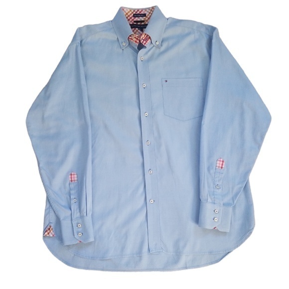 Tommy Hilfiger Men’s Casual Contrast Cuffs Button Down Cotton Shirt Sz. M - Picture 1 of 15